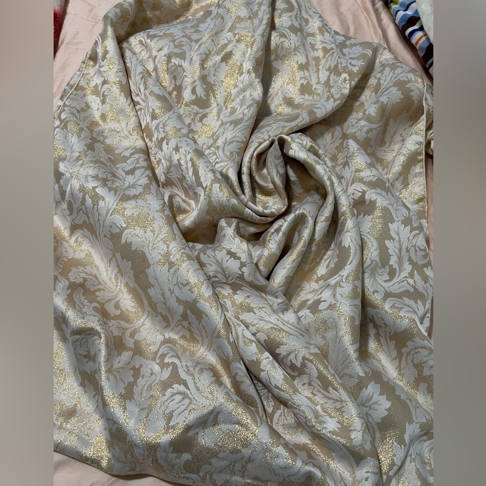 6. Holiday ivory floral tablecloth metallic gold holly print